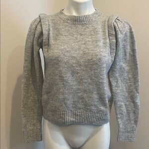 DKNY Light Gray Puff-Shoulder Crewneck Sweater